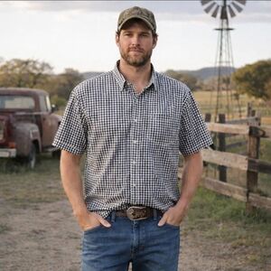 Wrangler Authentics Button Down Shirt L T Plaid Ranch Country Western Workwear